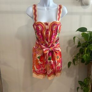 FARM Rio Pink Orange Floral Tie-Waist Romper